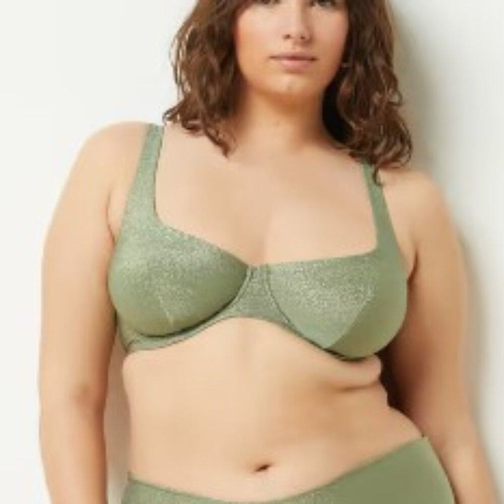 Etam Brand NWT  GLITZ Balconette Bikini Top Green Sparkle Underwire 36D